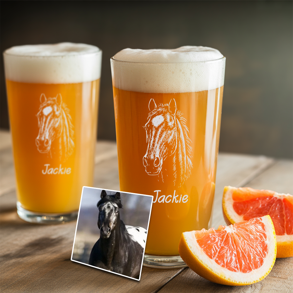 Custom Photo Horse Beer Glasses | Personalized Horse Pint Glass | Gift for Horse Owners TNNGL06