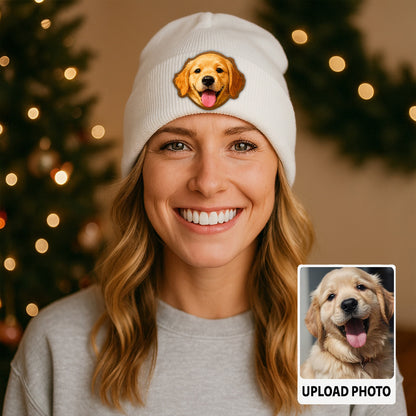 Custom Dog Photo Beanie Hat – Personalized Beanie with Pet Face, Cute Dog Mom & Dad Gift TH99B13