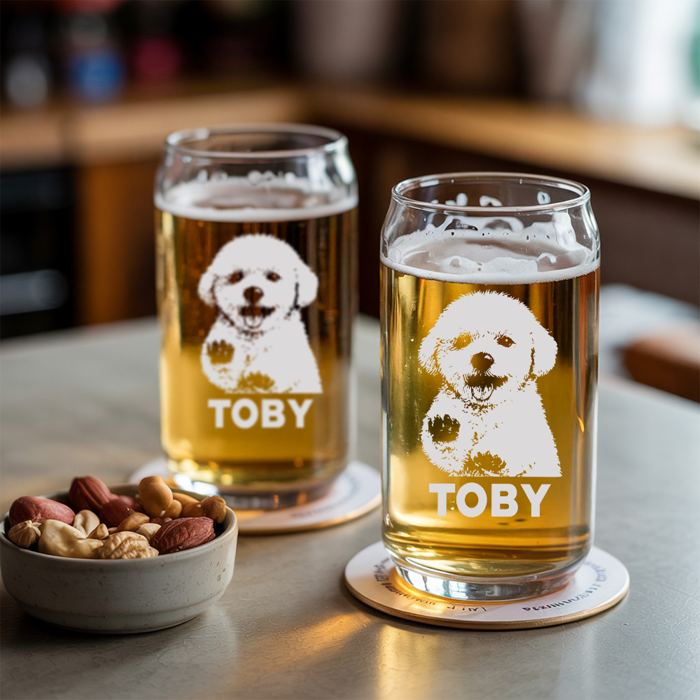 Custom Photo Dog Beer Glasses | Personalized Dog Photo Beer Can Glasses | Pet Engagement Gift TNNGL29