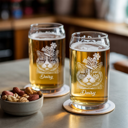 Custom Photo Cat Poitrait Beer Glasses | Personalized Cat Photo Beer Can Glasses | Cat Lover Gift TNNGL31
