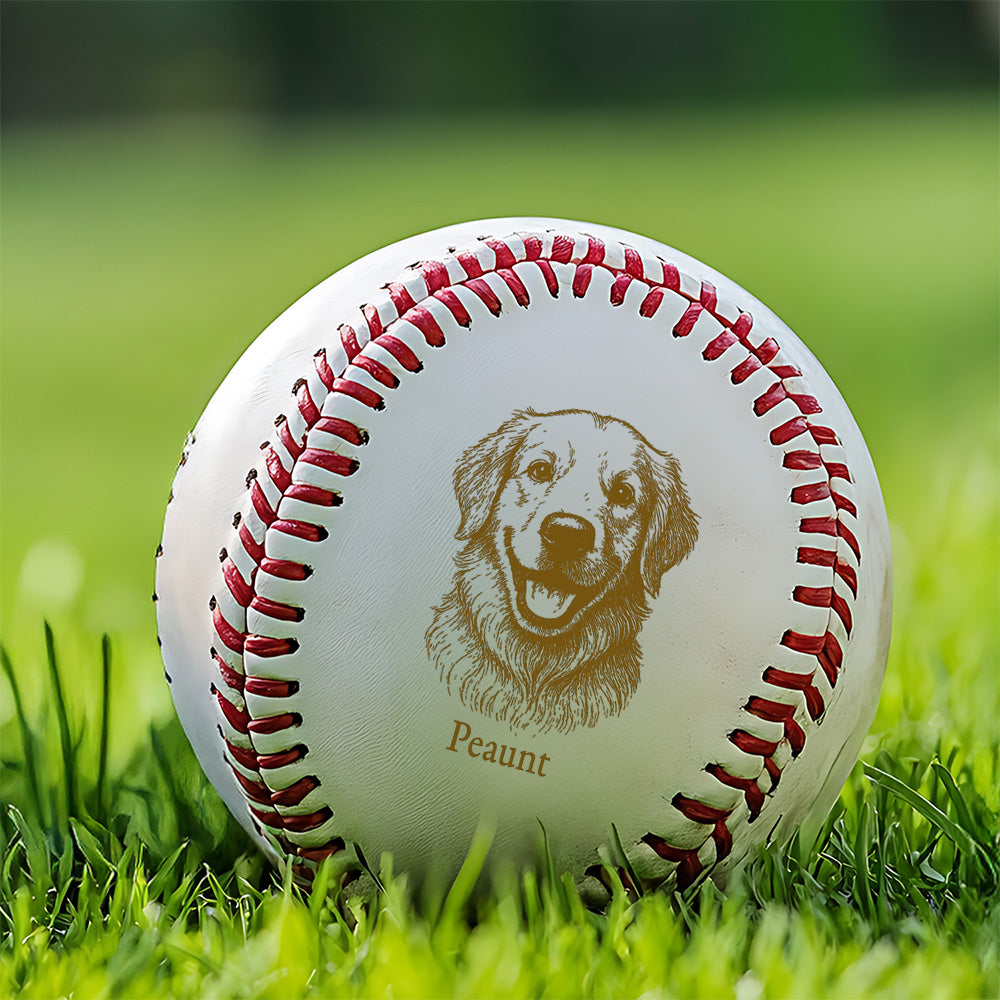 Custom Dog Photo Baseball Gift, Engraved Pet Portrait Photo Baseball Ball, Dog Memorial Keepsake TNBA034
