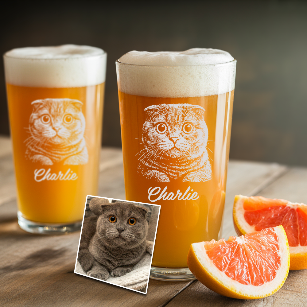 Custom Photo Cat Beer Glasses | Custom Pint Glass with Your Cat's Photo | Personalized Gift for Pet Owners TNNGL23