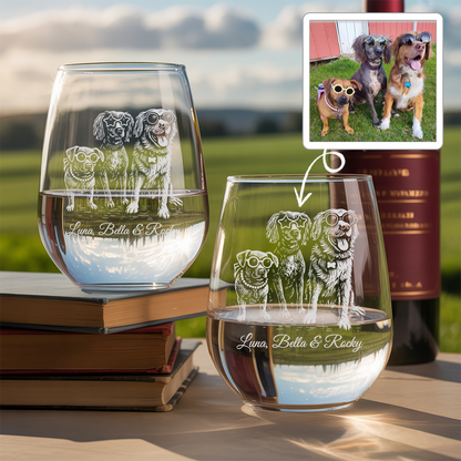 Custom Photo Dog Stemless Wine Glass | Personalized Pet Photo Stemless Wine Glass | Pet Lover Gift TNNGL13