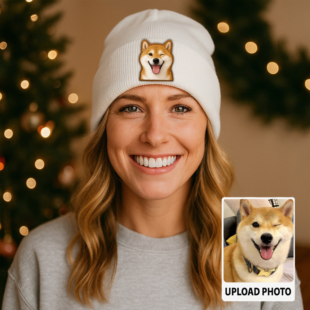 Custom Dog Beanie Hat – Personalized Pet Winter Knit Hat with Photo, Gift for Pet Owners TH99B16