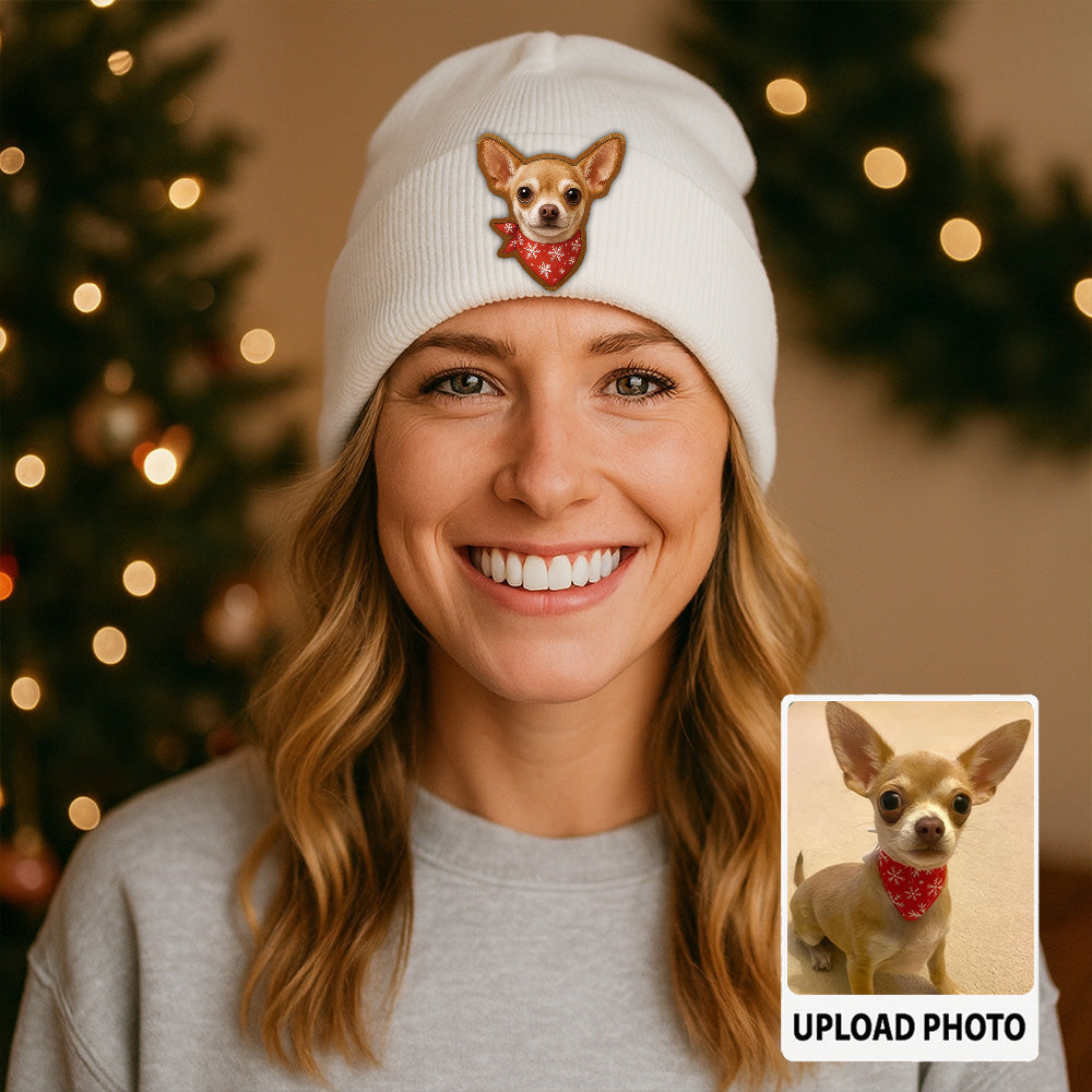 Custom Photo Dog Beanie Hat – Personalized Pet Winter Knit Hat, Cute Animal Lover Gift Idea TH99B20
