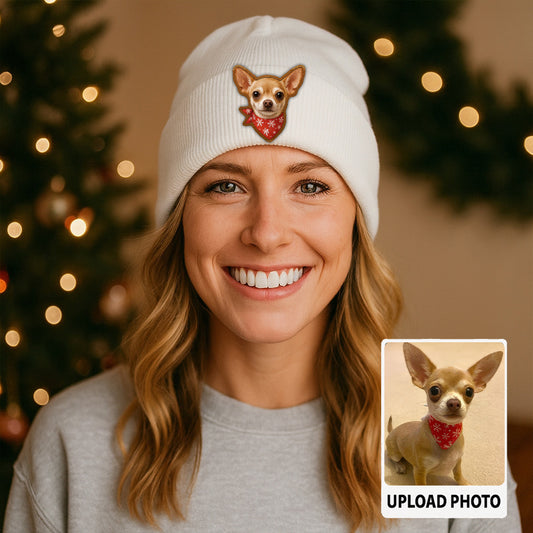 Custom Photo Dog Beanie Hat – Personalized Pet Winter Knit Hat, Cute Animal Lover Gift Idea TH99B20