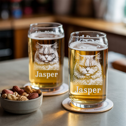 Custom Photo Cat Beer Can Glass | Personalized Gift for Pet Owners | Gift For Pet Lover TNNGL03