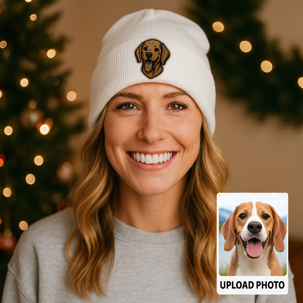 Custom Dog Portrait Beanie Hat – Personalized Pet Winter Hat, Unique Gift for Pet Moms and Pet Dads TH99B05