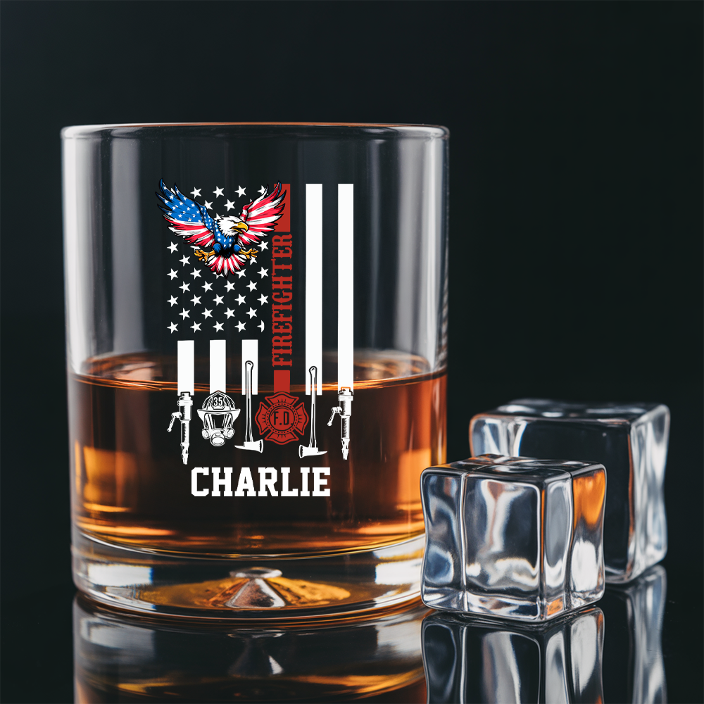 Personalized The Thin Red Line American Eagle Firefighter Decanter Set, Gift For Fireman, First Responder Gift TNN039