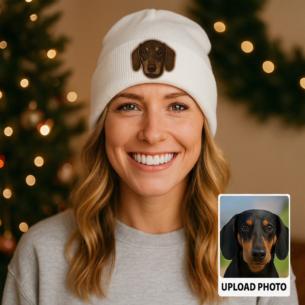 Custom Dog Photo Beanie Hat – Personalized Winter Knit Hat with Dog or Cat Photo, Perfect Gift Idea TH99B11