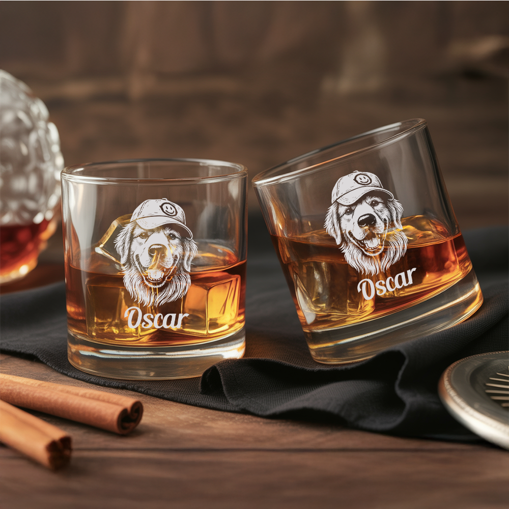 Custom Pet Portrait Whiskey Glass, Engraved Dog Portrait Gift, Pet Photo on Glass, Gift For Dog Lover TNNGL43