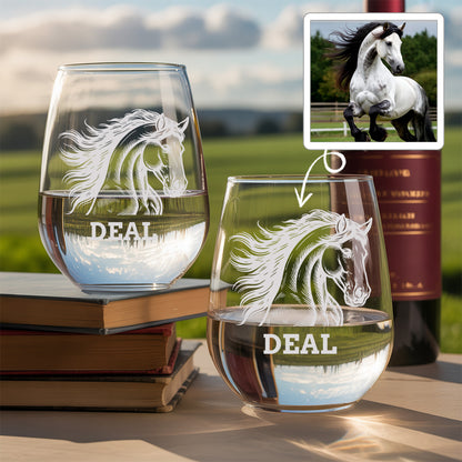 Custom Photo Horse Stemless Wine Glass | Personalized Pet Photo Stemless Wine Glass | Gift For Pet Owners TNNGL50