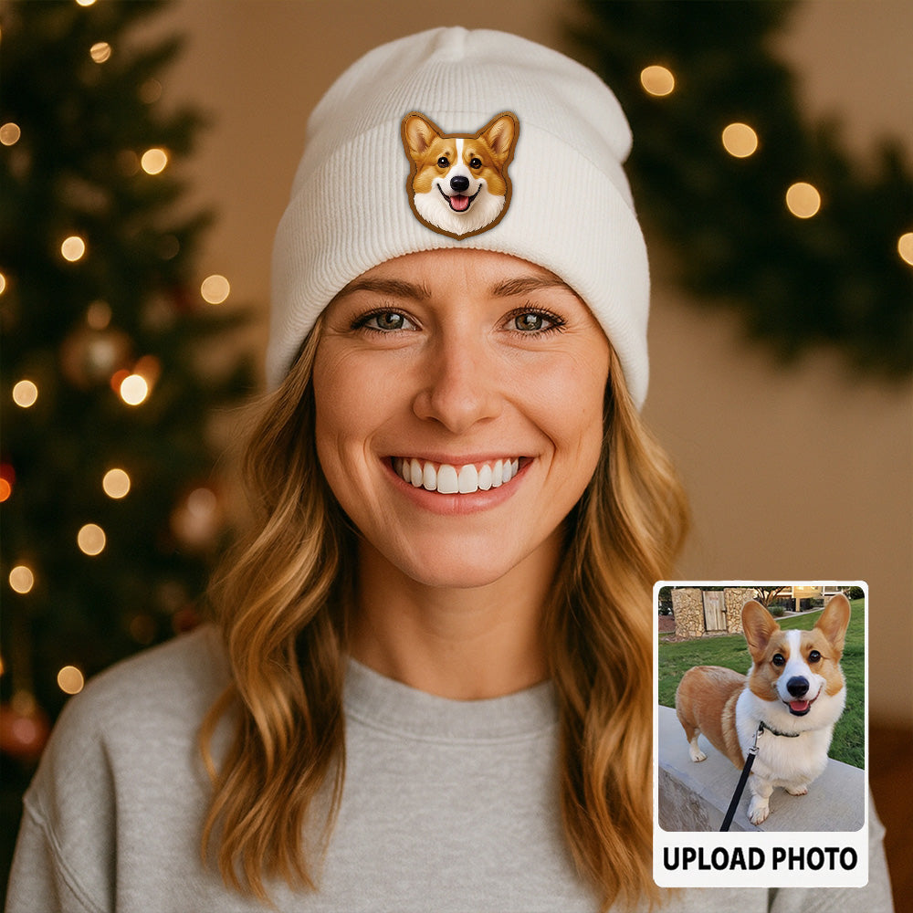 Personalized Dog Face Beanie – Custom Pet Photo Winter Hat, Perfect Cozy Gift for Dog Owners TH99B18
