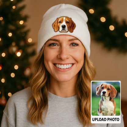 Custom Dog Lover Gift Beanie – Custom Pet Portrait Winter Hat, Personalized Knit Hat with Dog Photo TH99B14