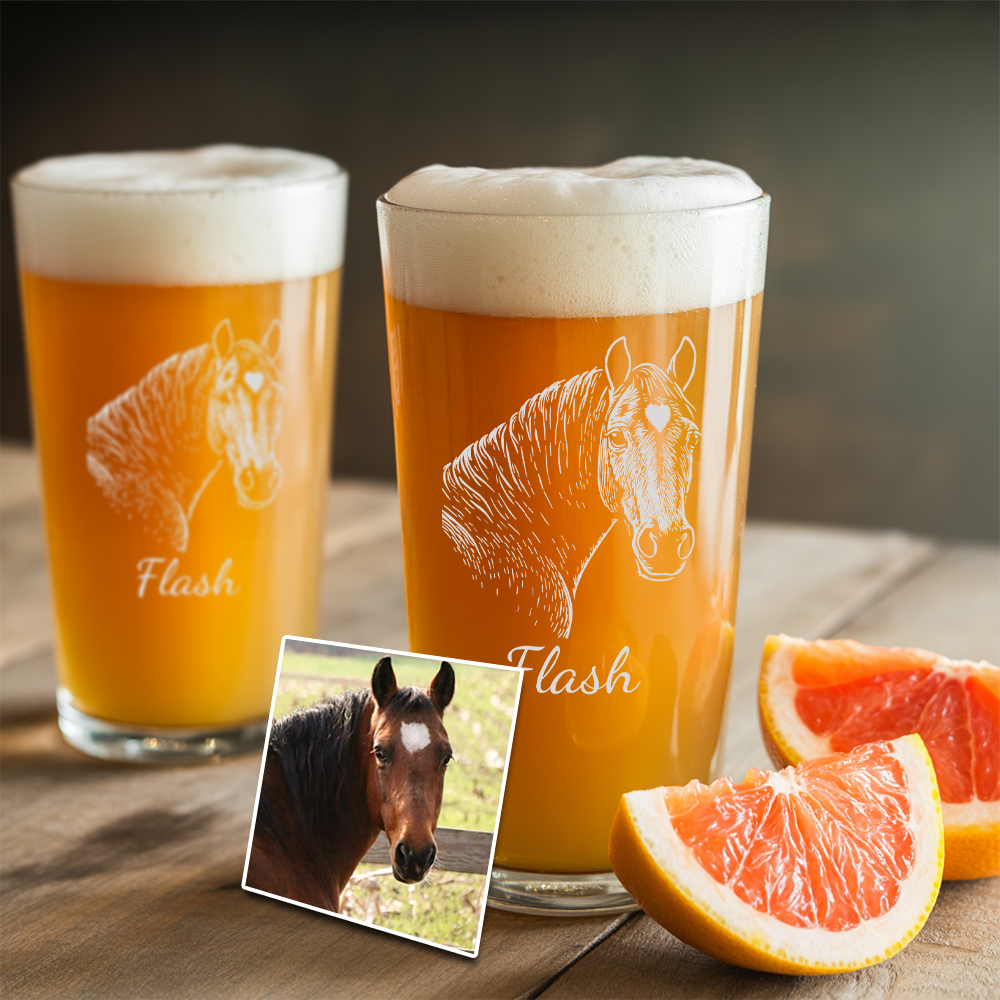 Custom Photo Horse Beer Glasses | Personalized Horse Pint Glass | Gift for Horse Owners TNNGL18