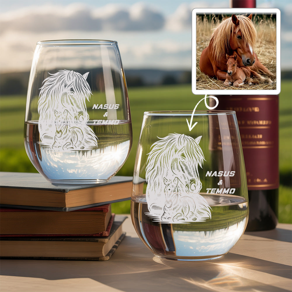 Custom Photo Horse Stemless Wine Glass | Personalized Pet Photo Stemless Wine Glass | Gift For Pet Owners TNNGL53