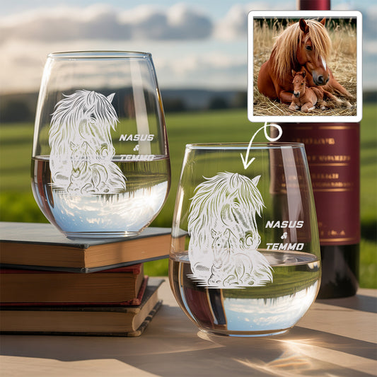 Custom Photo Horse Stemless Wine Glass | Personalized Pet Photo Stemless Wine Glass | Gift For Pet Owners TNNGL53