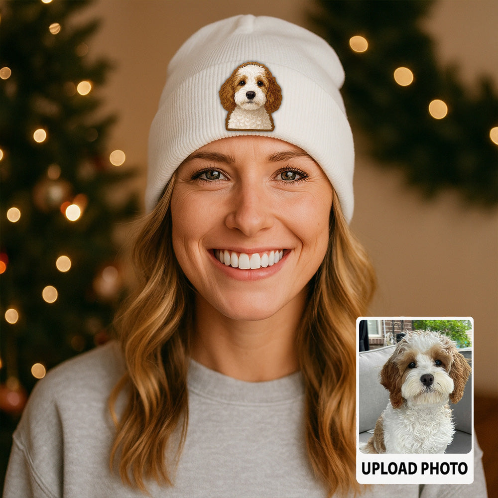 Custom Dog Lover Gift Beanie – Custom Pet Portrait Winter Hat, Personalized Knit Hat with Dog Photo TH99B15