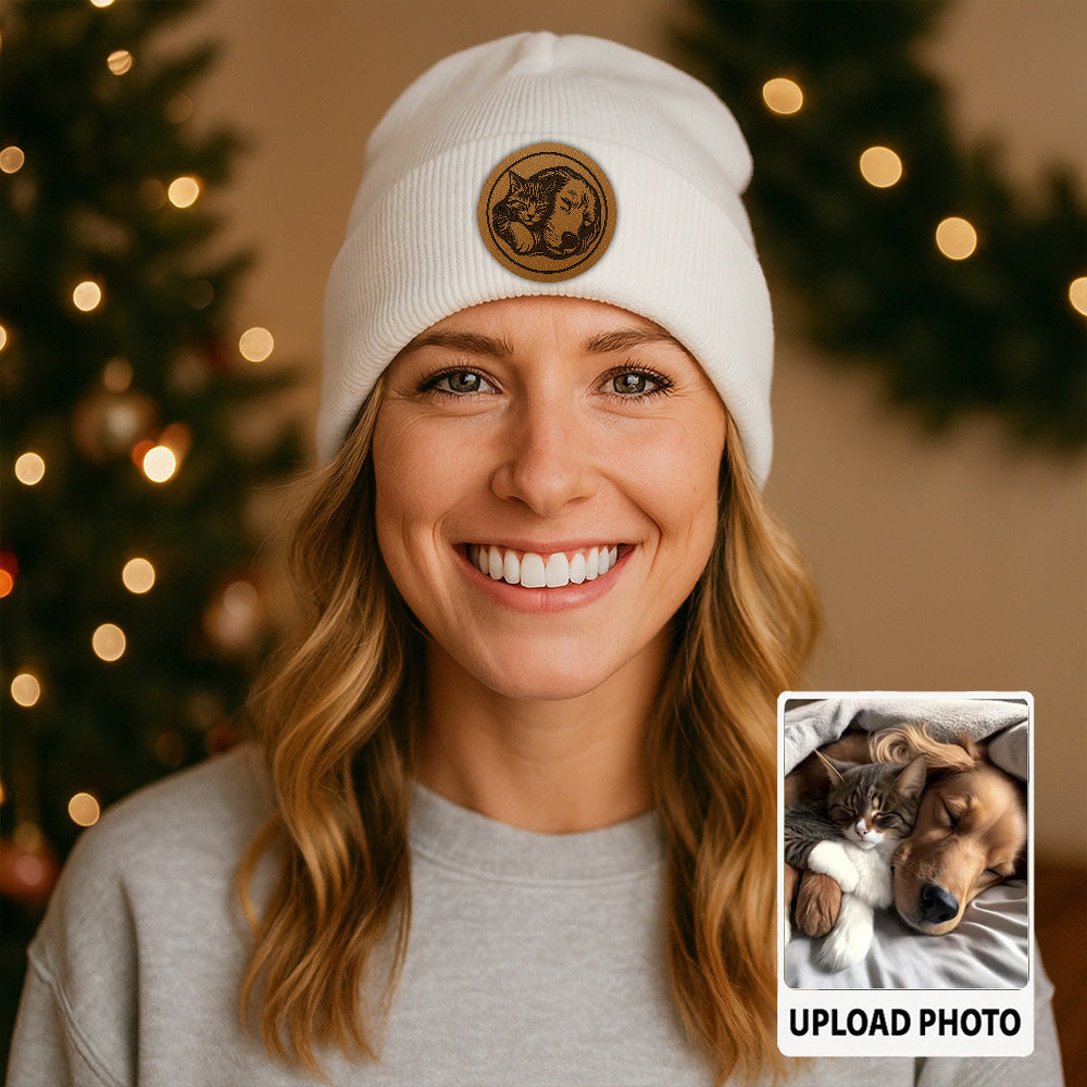 Custom Photo Dog Beanie Hat – Personalized Pet Knit Winter Hat with Your Dog Picture, Unique Gift for Pet Lovers TH99B01