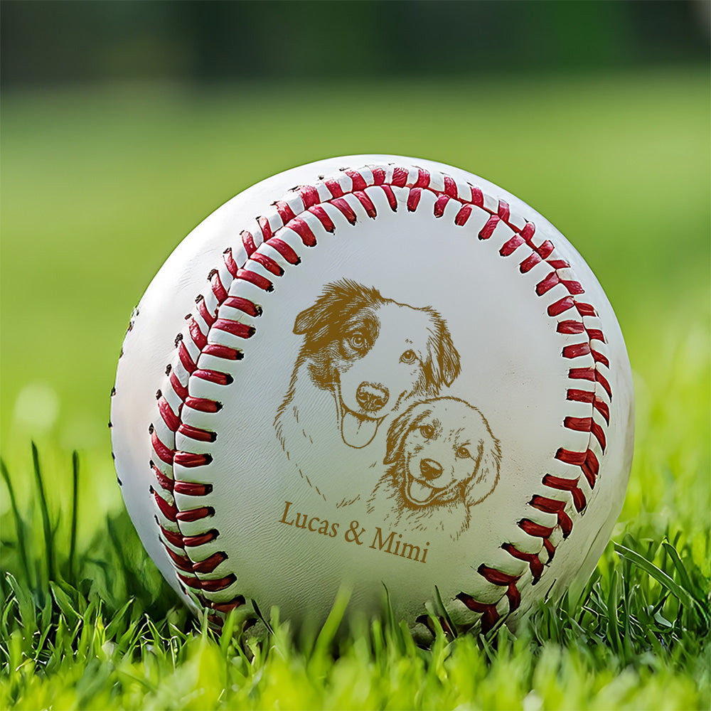 Custom Dog Photo Baseball Gift, Engraved Pet Portrait Photo Baseball Ball, Dog Memorial Keepsake TNBA031