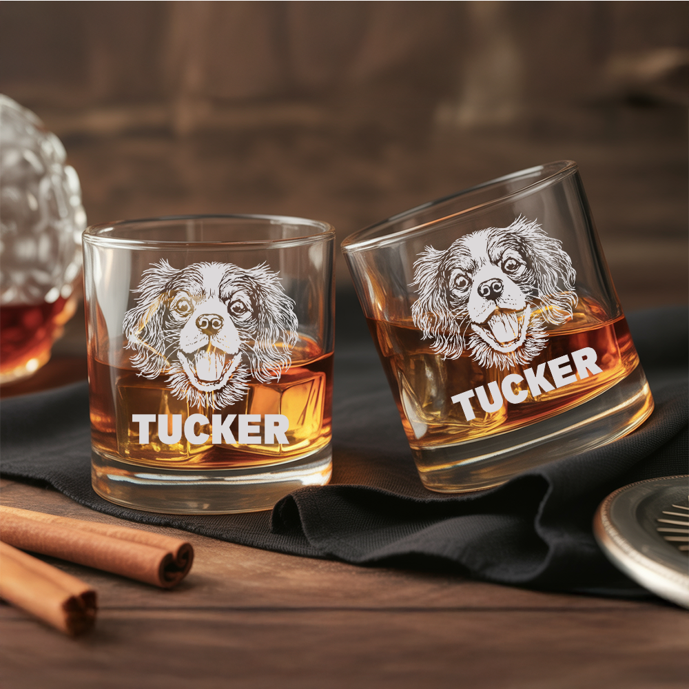 Custom Pet Portrait Whiskey Glass, Engraved Dog Portrait Gift, Pet Photo on Glass, Gift For Dog Lover TNNGL42