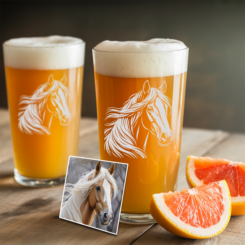 Custom Photo Horse Farm Beer Glass – Personalized Pint Glass Gift for Horse Lovers THUC99H01