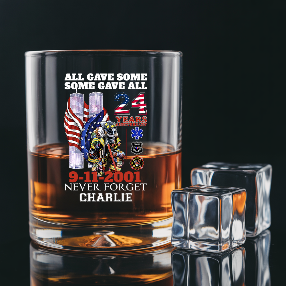 Personalized 24 Year Anniversary Patriot Day 9-11-2001 Never Forget Decanter Set, Gift For Fireman, First Responder Gift TNN045
