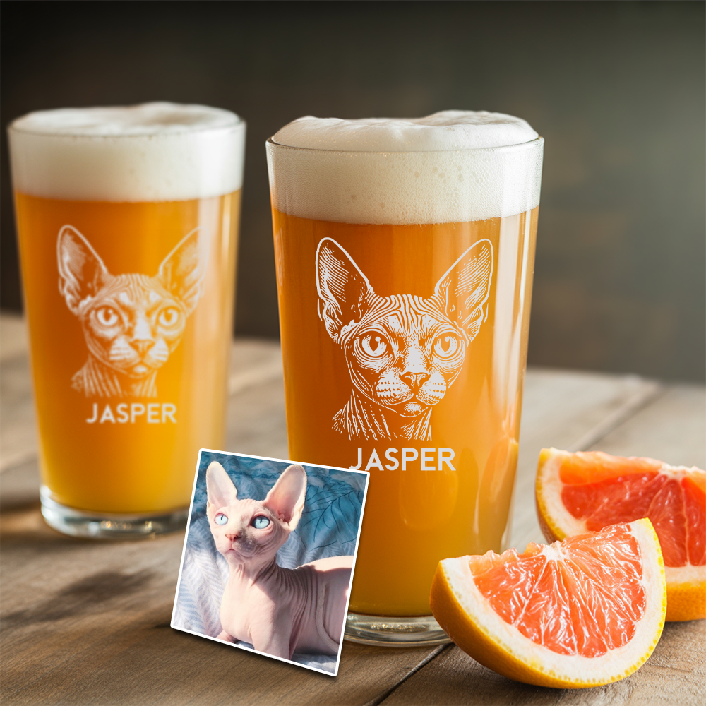 Custom Photo Cat Beer Glasses | Custom Pint Glass with Your Cat's Photo | Personalized Gift for Pet Owners TNNGL23