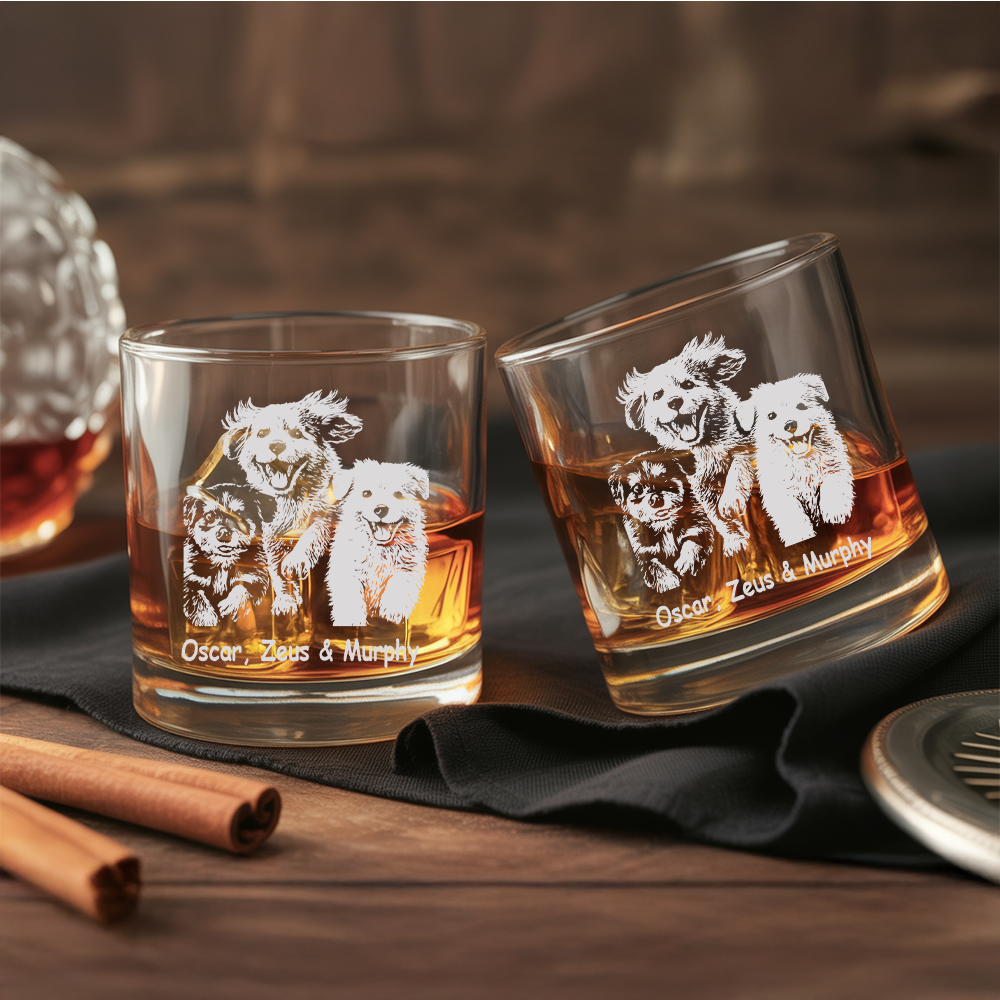 Custom Pet Portrait Whiskey Glass, Engraved Dog Portrait Gift, Pet Photo on Glass, Gift For Dog Lover TNNGL39