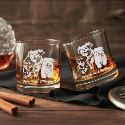 Custom Pet Portrait Whiskey Glass, Engraved Dog Portrait Gift, Pet Photo on Glass, Gift For Dog Lover TNNGL39