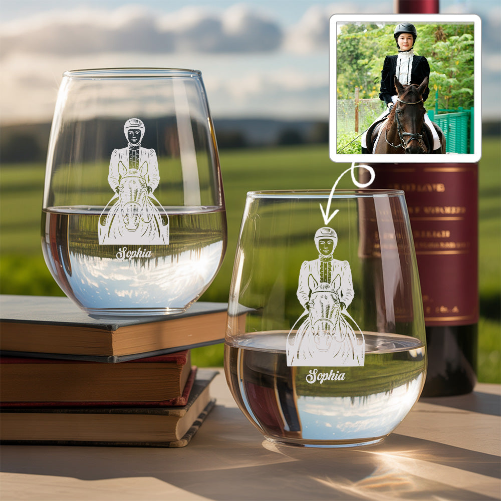 Custom Photo Horse Stemless Wine Glass | Personalized Pet Photo Stemless Wine Glass | Gift For Pet Owners TNNGL49