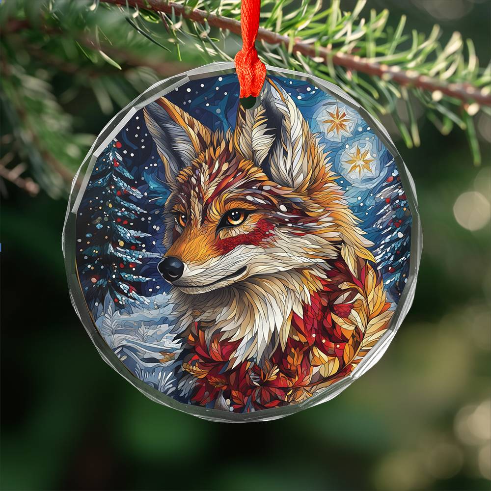 Beautiful Angus Coyote Christmas Night Design 4 Glass Ornament