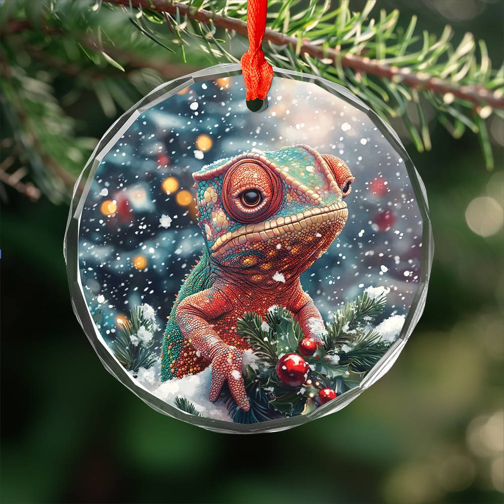 Beautiful Angus Chameleon Christmas Night Design 1 Glass Ornament