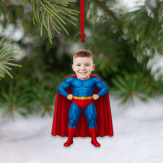 Custom Photo Baby Boy Superman Ornament, Personalized Superhero Christmas Ornament, Baby’s First Christmas Gift