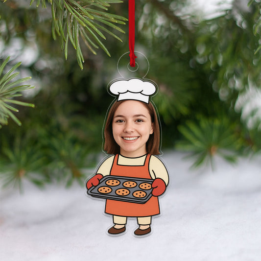 Custom Photo Baker Ornament, Personalized Christmas Ornament, Gift for Baker or Chef, Holiday Kitchen Decoration, Unique Cooking Keepsake