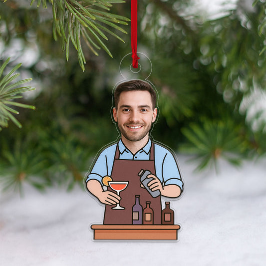 Custom Photo Bartender Ornament, Personalized Christmas Ornament, Gift for Bartender, Holiday Bar Decoration, Unique Keepsake