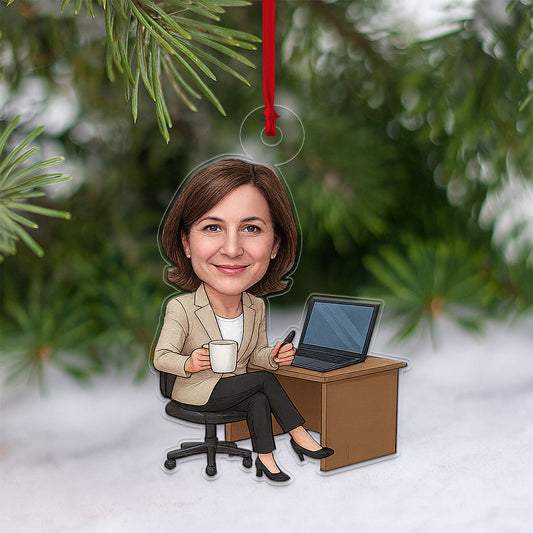 Custom Photo Boss Lady Ornament, Personalized Christmas Ornament, Gift for Female Boss, Office Holiday Decoration, Empowerment Keepsake