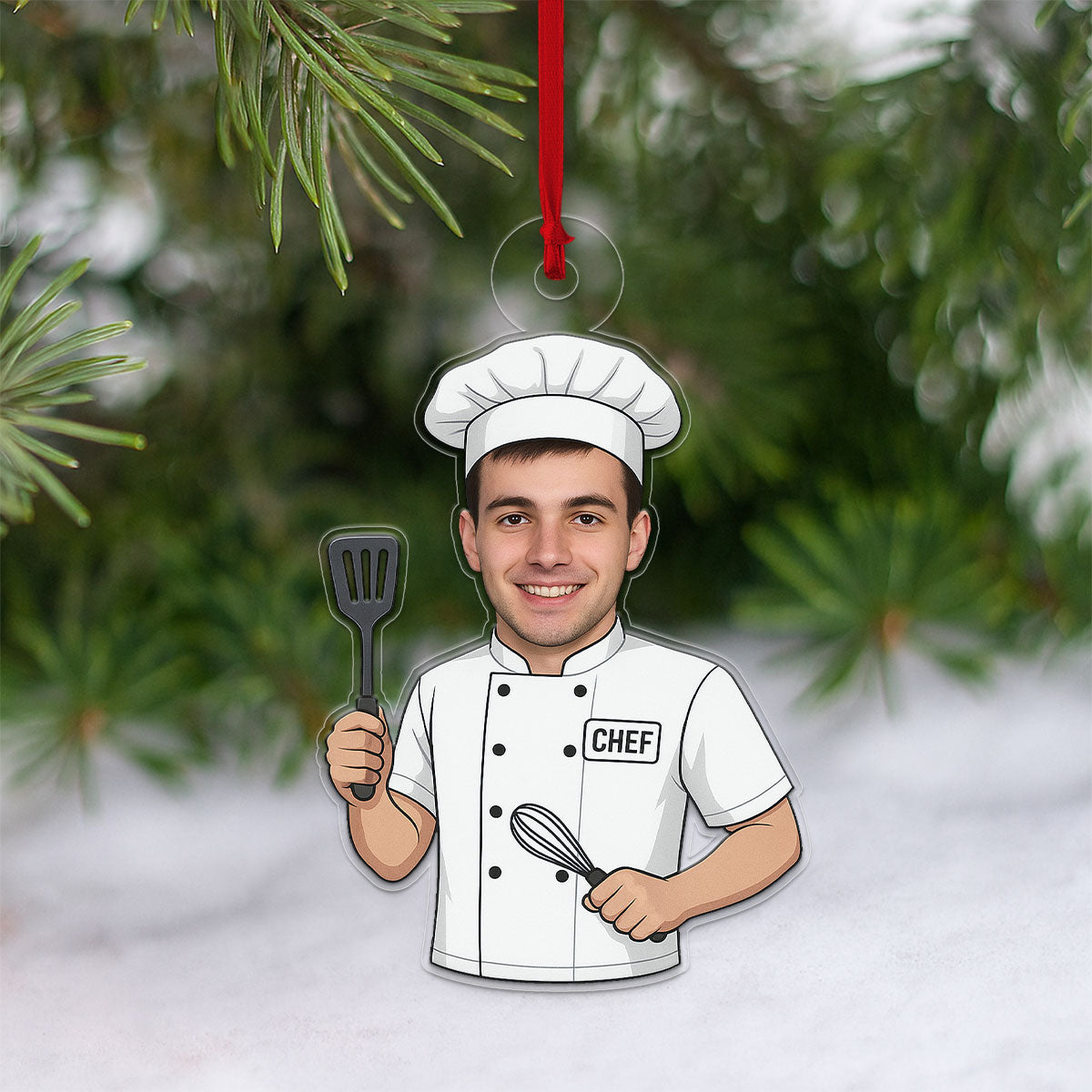 Custom Photo Chef Ornament, Personalized Christmas Ornament, Cooking Lover Gift, Holiday Kitchen Decoration, Unique Culinary Keepsake
