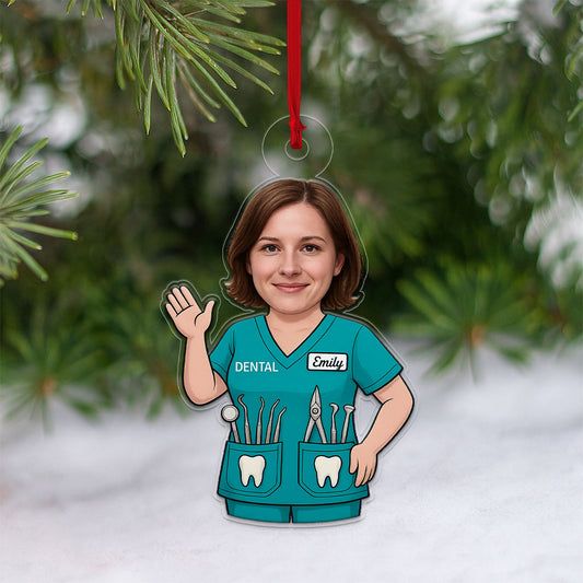 Custom Photo Dentist Ornament, Personalized Christmas Ornament, Dental Gift, Tooth Doctor Holiday Decoration, Unique Medical Keepsake