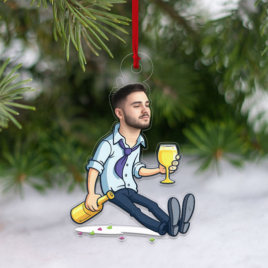 Custom Photo Drunk Ornament, Personalized Funny Christmas Ornament, Humor Gag Gift, Party Lover Holiday Decoration, Unique Xmas Keepsake