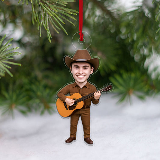 Custom Photo Guitar Player Countryside Ornament, Personalized Music Christmas Ornament, Guitar Lover Gift, Country Music Holiday Keepsake