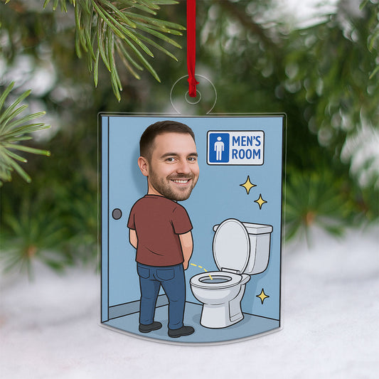 Custom Photo Men's Restroom Ornament, Personalized Funny Christmas Ornament, Bathroom Humor Gag Gift, Toilet Ornament