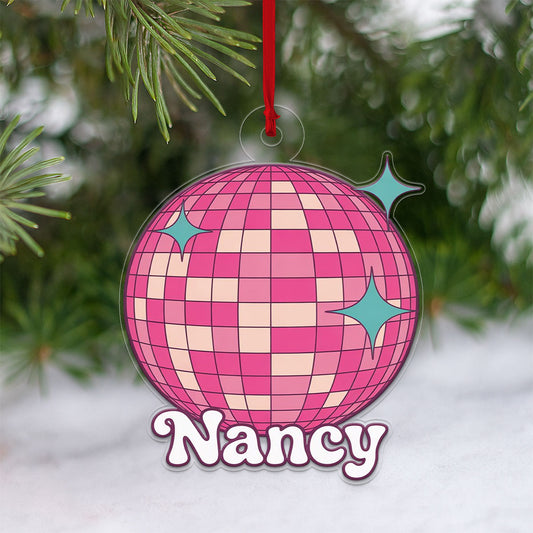 Personalized Pink Disco Ball Ornament, Custom Retro Christmas Ornament, Party Lover Gift, Funky Holiday Decoration, Unique Keepsake