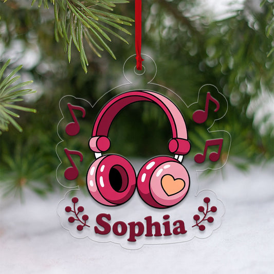 Personalized Pink Headphones Ornament, Custom Gift for Music Lovers, Unique Christmas Ornament, Custom Holiday Gift, Funny Music Decor