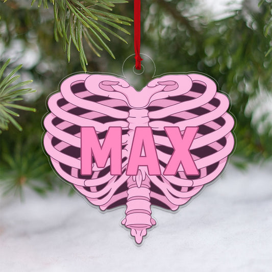 Personalized Pink Heart Ribcage Ornament, Custom Anatomy Christmas Ornament, Medical Student Keepsake, Unique Xmas Decoration
