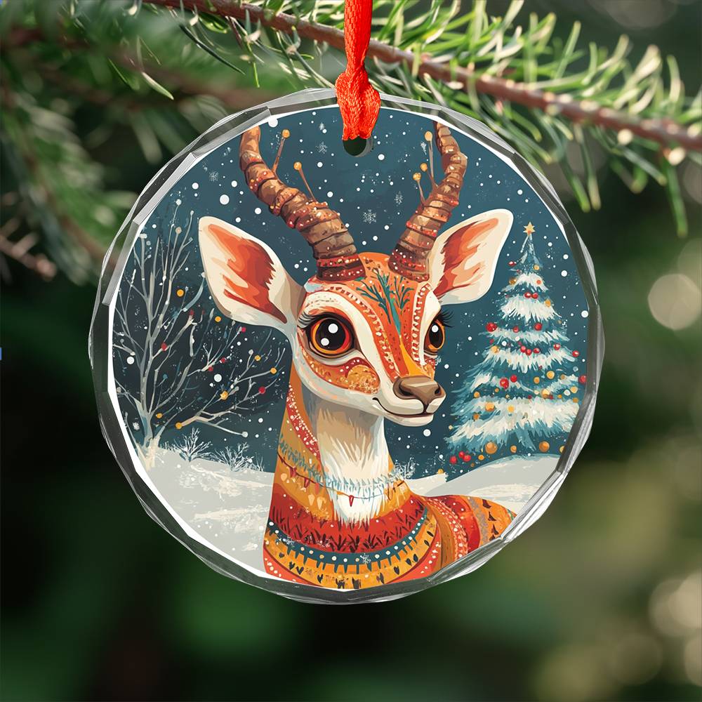 Beautiful Antelope Christmas Night Design 4 Glass Ornament
