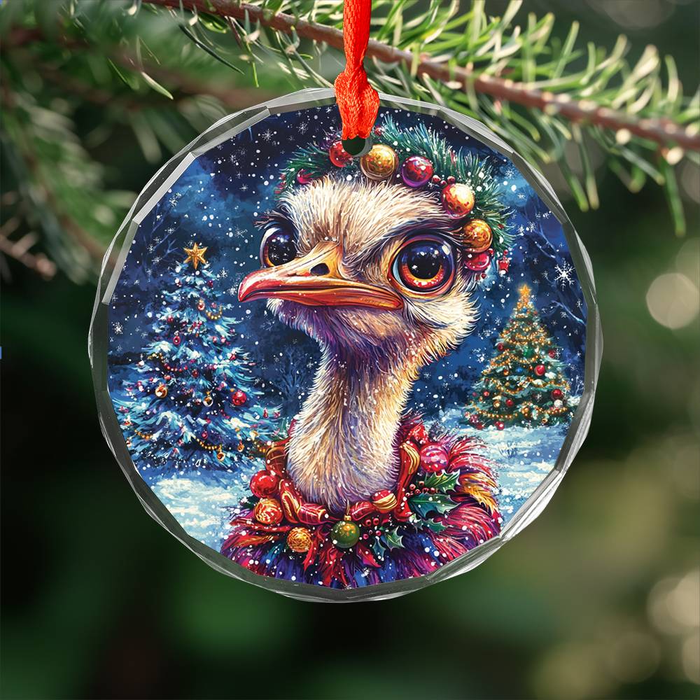 Beautiful Ostrich Christmas Night Design 4 Glass Ornament