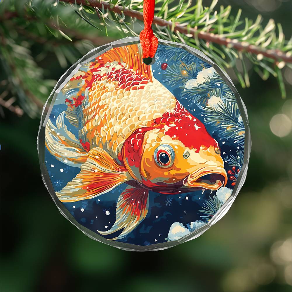 Beautiful Angus Koi Fish Christmas Night Design 1 Glass Ornament