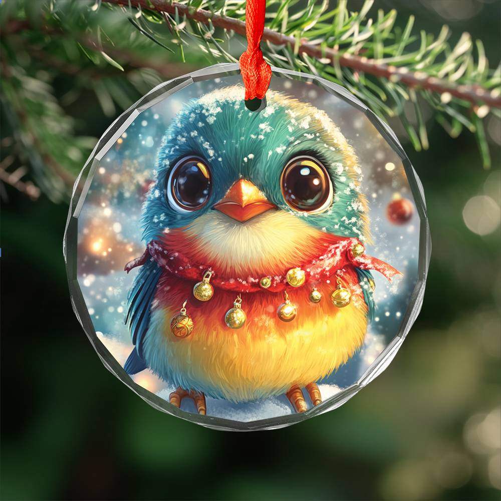 Beautiful Songbird Christmas Night Design 3 Glass Ornament