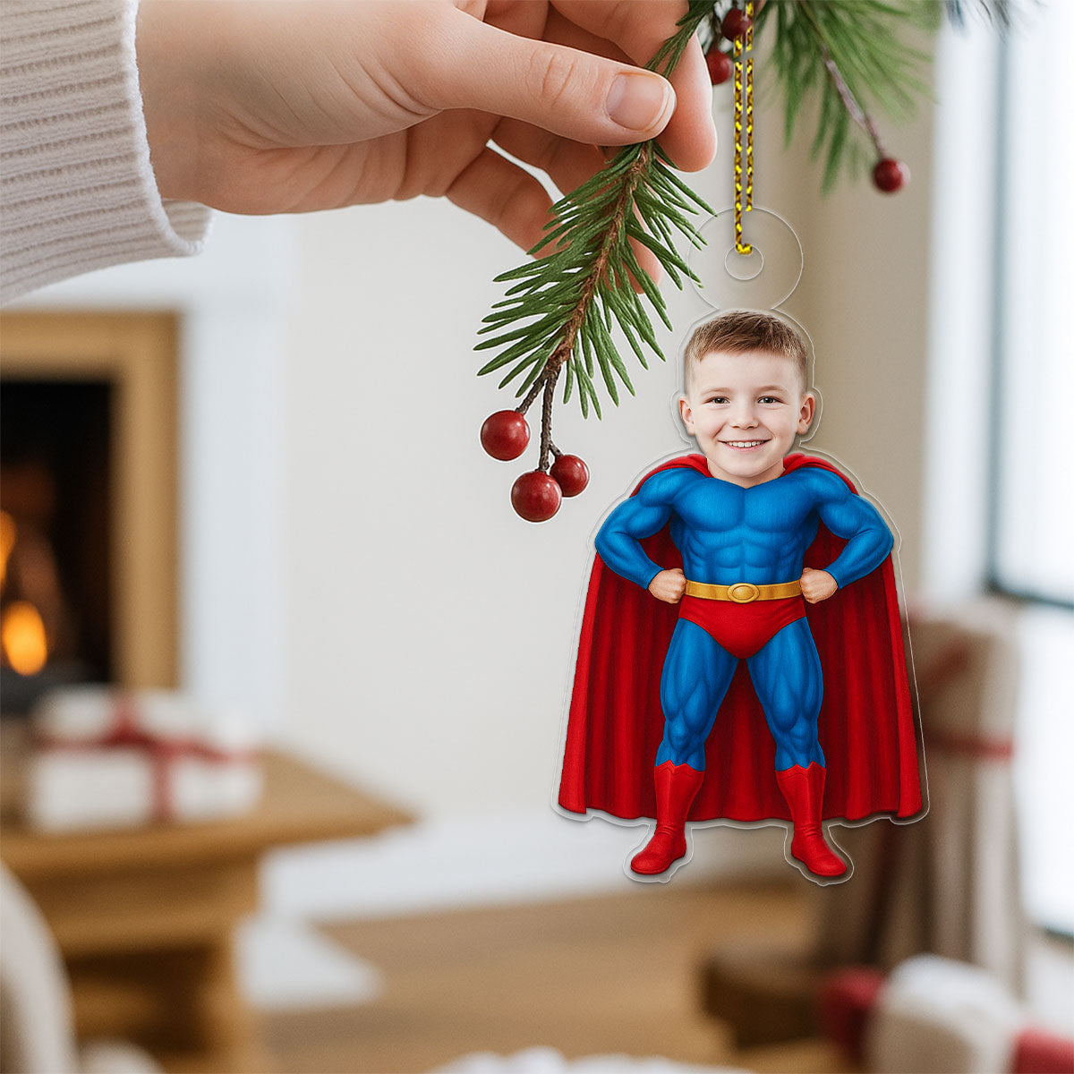 Custom Photo Baby Boy Superman Ornament, Personalized Superhero Christmas Ornament, Baby’s First Christmas Gift